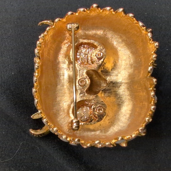 Kenneth Jay Lane Cream Enamel Owl Brooch with Blue and Green Accents - Picture 3 of 5